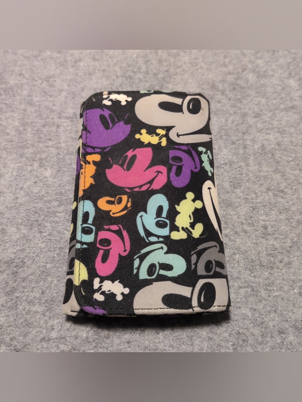 Disney Parks Mickey Mouse Tri-Fold Wallet Multicolor Snap On Zipper GUC Travel